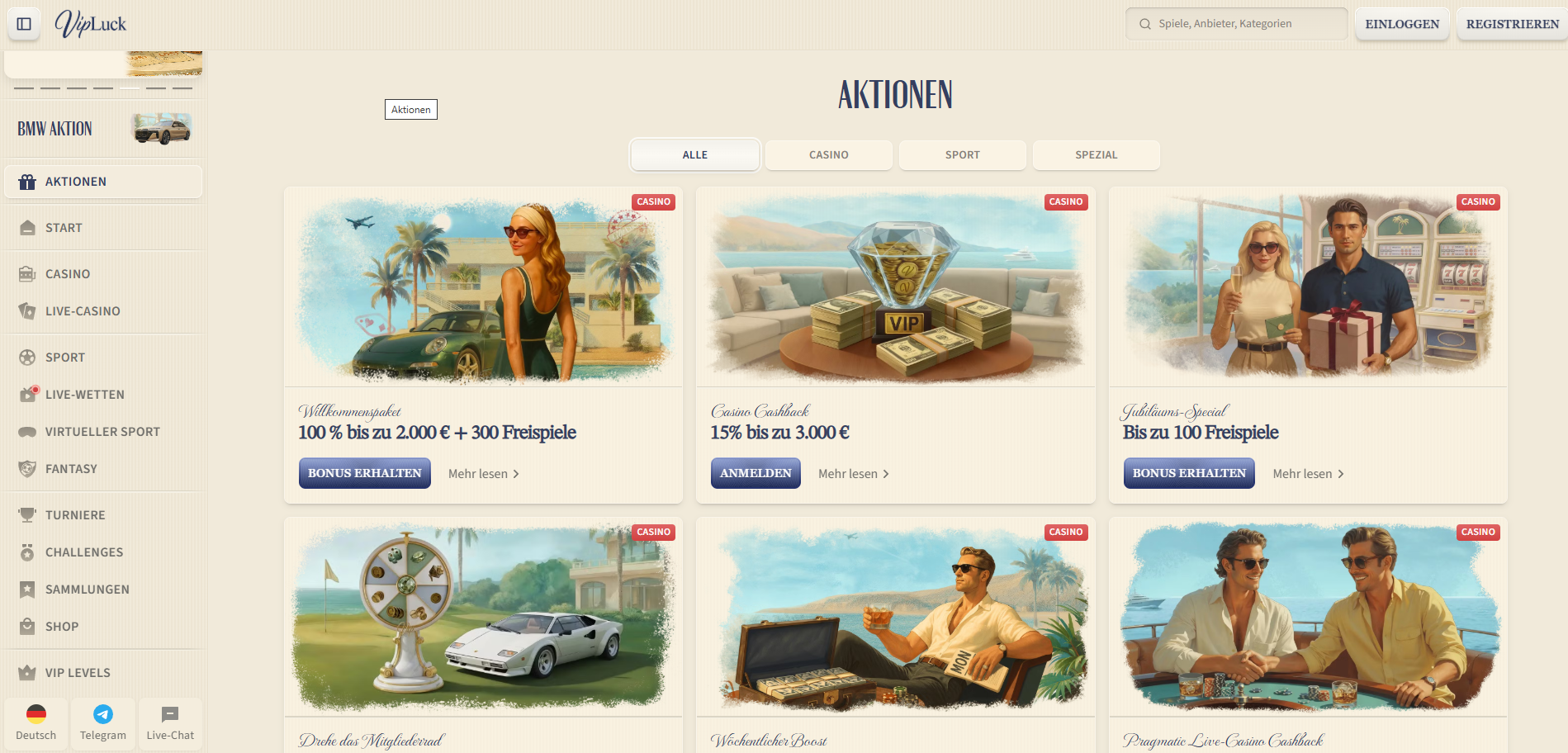 Vipluck Casino Turniere und Aktionen